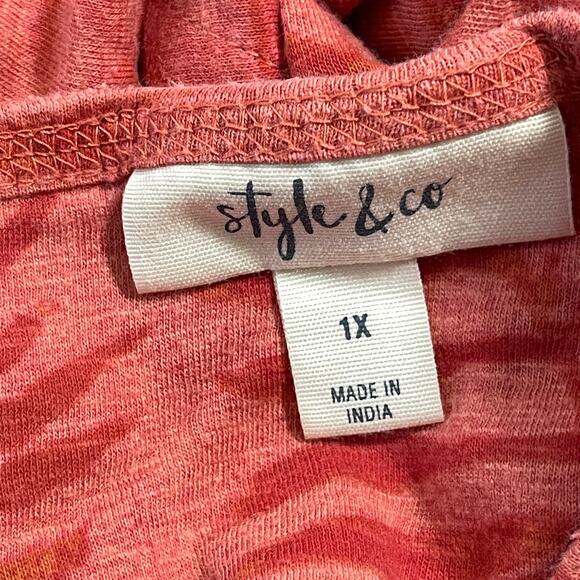 Style co Top Women Plus 1X Orange Sleeveless Tropical Print Cotton Modal Cotton - Picture 5 of 6